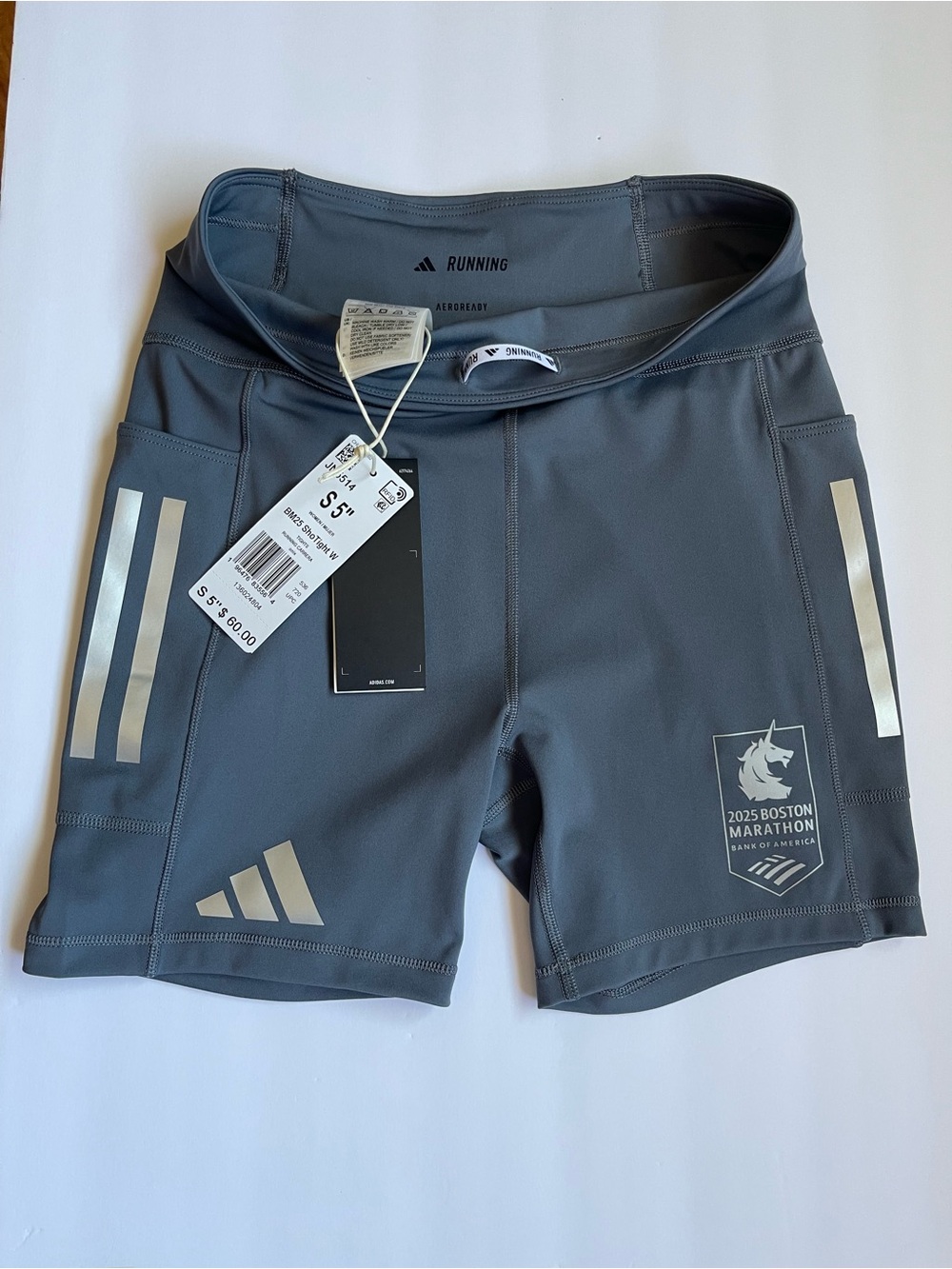 adidas Gray 2025 Boston Marathon Running Short Size S